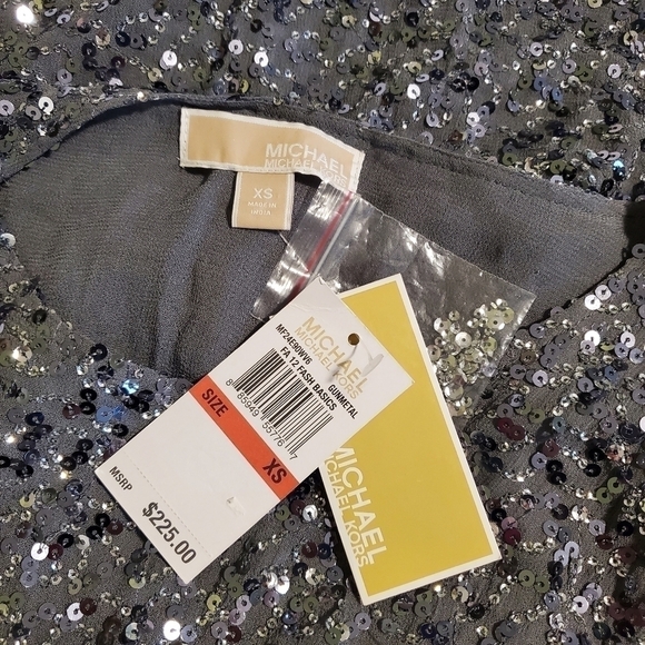 NWT Michael Michael Kors GunMetal Metallic Sequin-Chiffon Top size XS $225 - Picture 6 of 10
